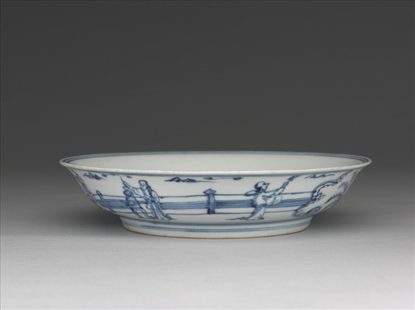 青花三友仕女圖盤