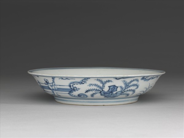 青花三友仕女圖盤