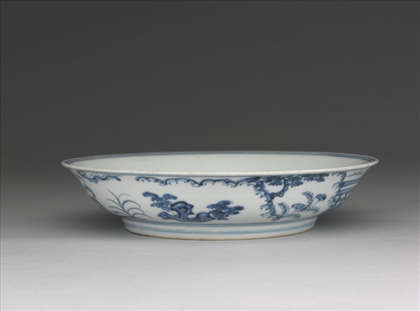 青花三友仕女圖盤