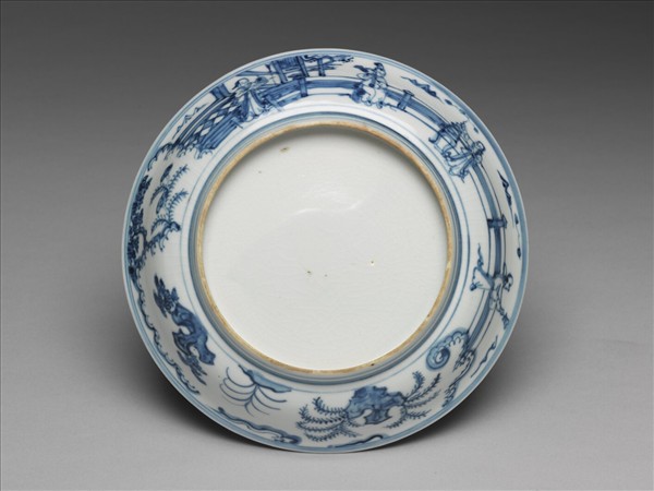 青花三友仕女圖盤