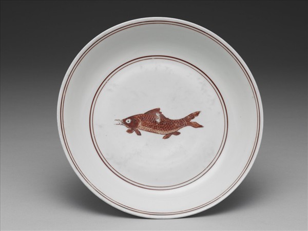 描紅五魚紋盤