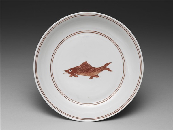 描紅五魚紋盤