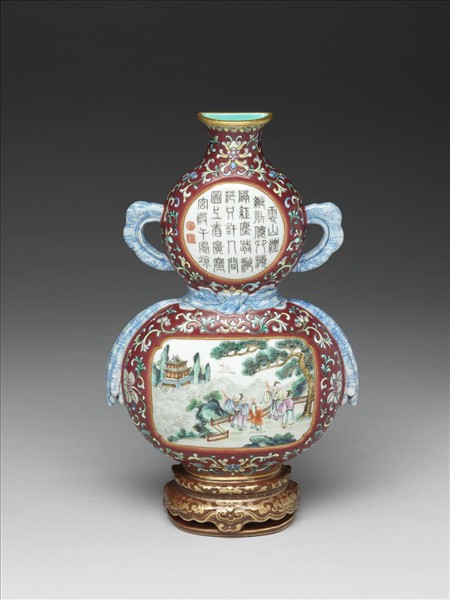 粉彩紅地海屋添籌圖葫蘆形轎瓶