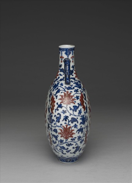 青花釉裡紅夔龍紋扁壺