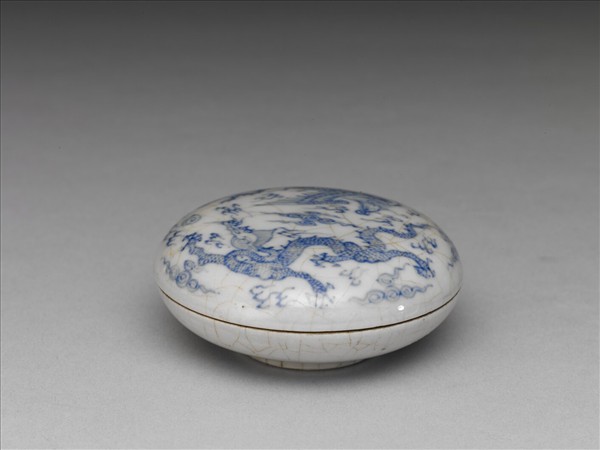 青花龍鳳紋印泥盒