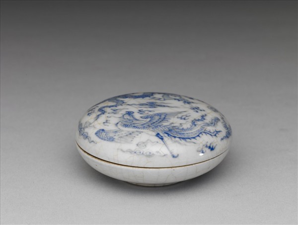 青花龍鳳紋印泥盒