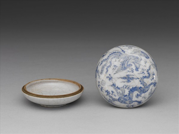 青花龍鳳紋印泥盒