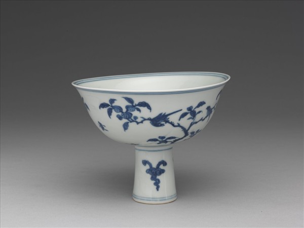 青花花鳥紋高足碗