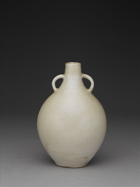 白瓷印花鳳紋雙耳扁壺