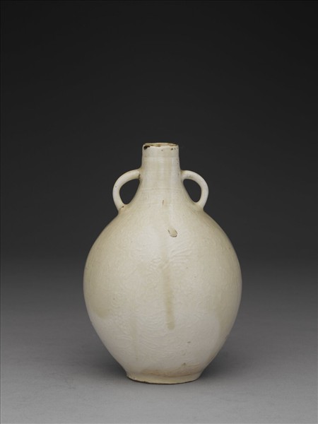 白瓷印花鳳紋雙耳扁壺