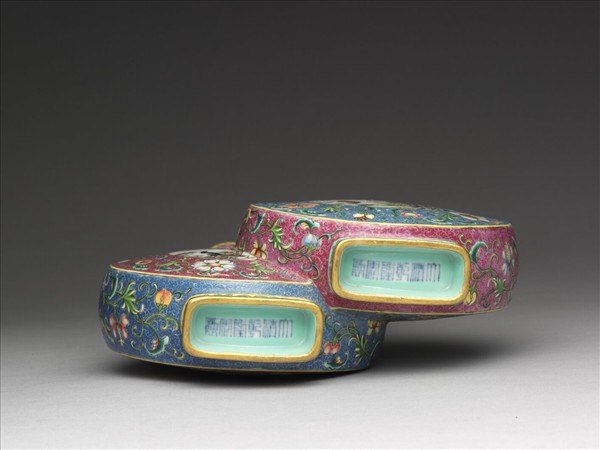 洋彩開光花鳥紋雙連瓶