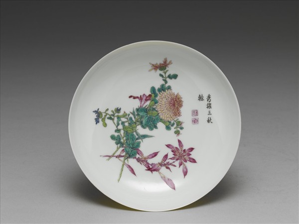 琺瑯彩黃地菊花碟