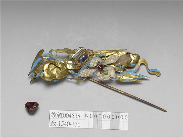 銀鍍金點翠蘭花簪