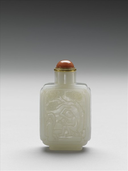 玉白猿祝壽方壺鼻煙壺
