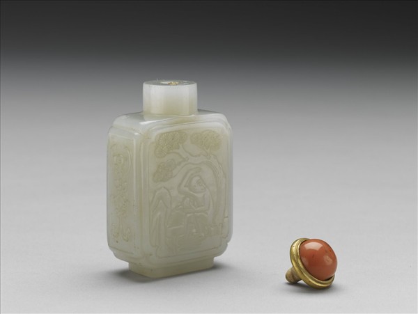 玉白猿祝壽方壺鼻煙壺