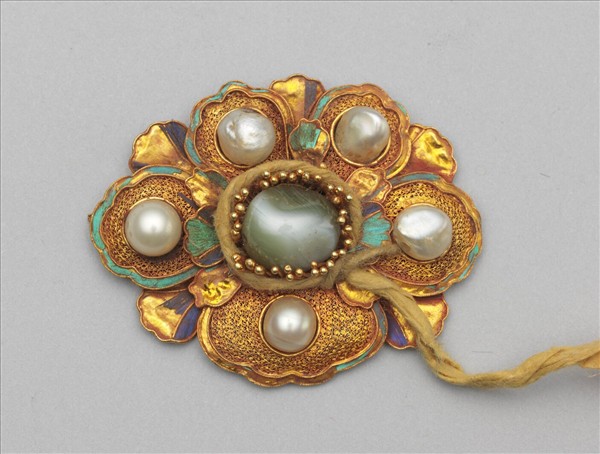 金點翠茶花嵌珠面簪