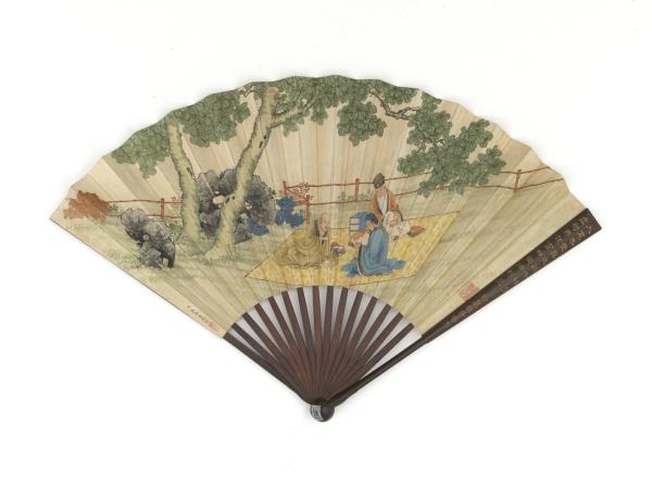 清焦秉貞繪劉統勳書扇（清御賞龢風雙箑之1） 　成扇　劉統勳書御製詩