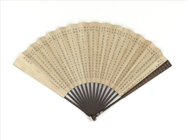 清汪承霈繪劉統勳書扇（清御賞龢風雙箑之2）　成扇　汪承霈畫孔雀茶花