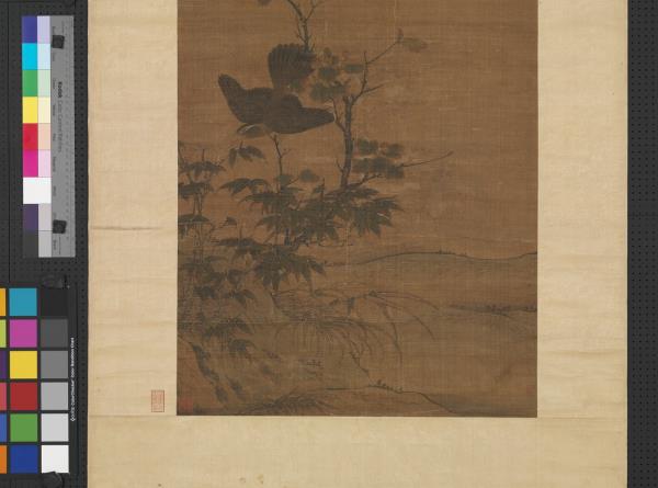 元王淵鷹逐畫眉　軸