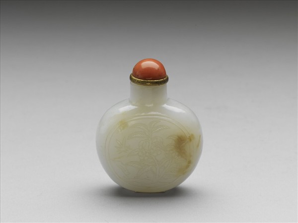 玉萬壽草蟲紋鼻煙壺