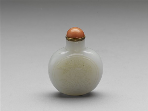 玉萬壽花卉蜜蜂紋鼻煙壺