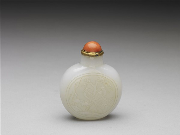 玉萬壽花鳥紋鼻煙壺