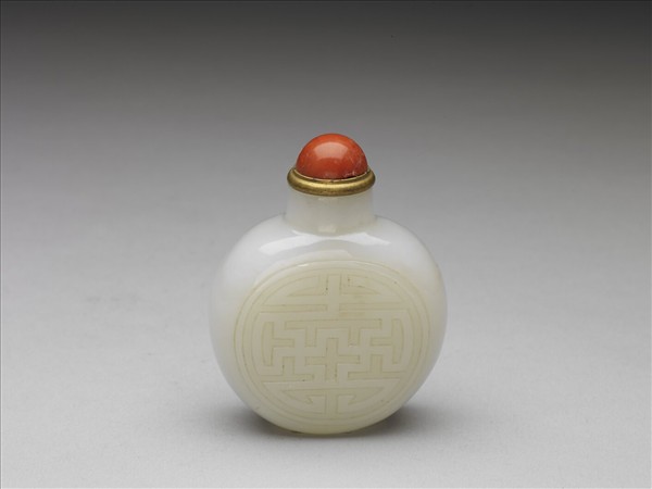 玉萬壽花鳥紋鼻煙壺