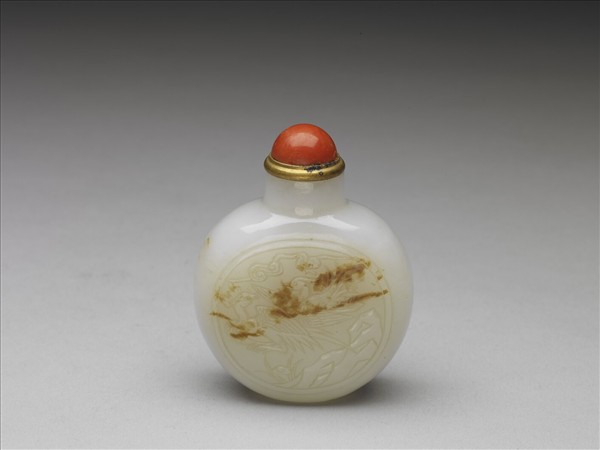 玉萬壽花鳥紋鼻煙壺