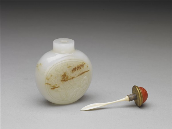 玉萬壽花鳥紋鼻煙壺