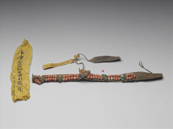 皮鑲銀嵌珊瑚飾頭箍