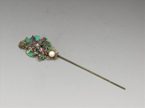 銅鍍金鑲西洋玻璃花簪