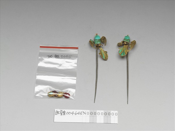 銀鍍金雀簪一對