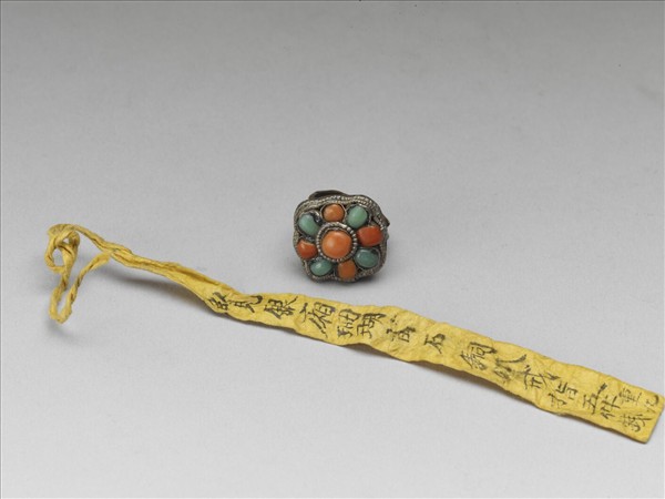 銀嵌珊瑚松石戒指