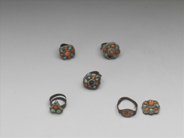 銀嵌珊瑚松石戒指