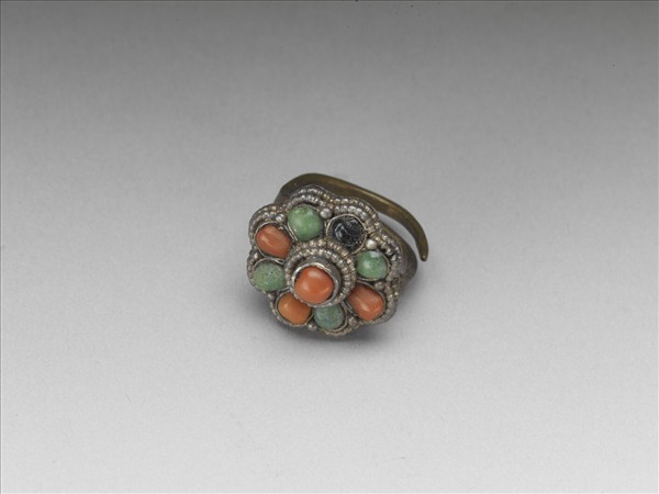 銀嵌珊瑚松石戒指