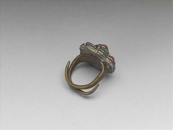 銀嵌珊瑚松石戒指