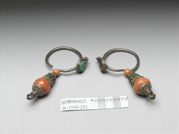 銀嵌珊瑚松石耳環（一對）