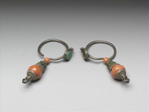 銀嵌珊瑚松石耳環（一對）