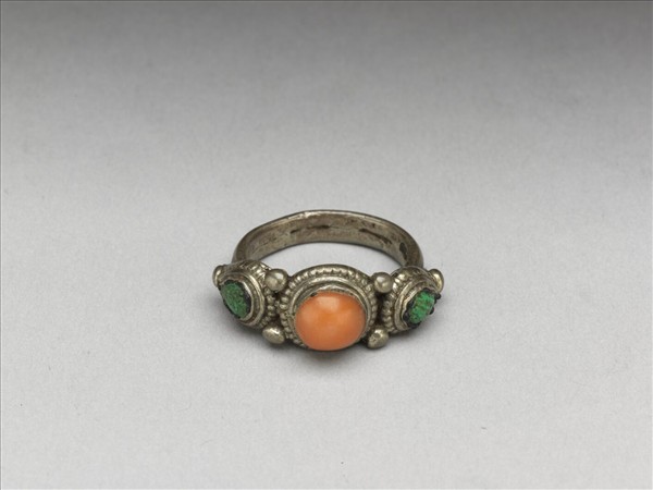 銀嵌珊瑚松石戒指