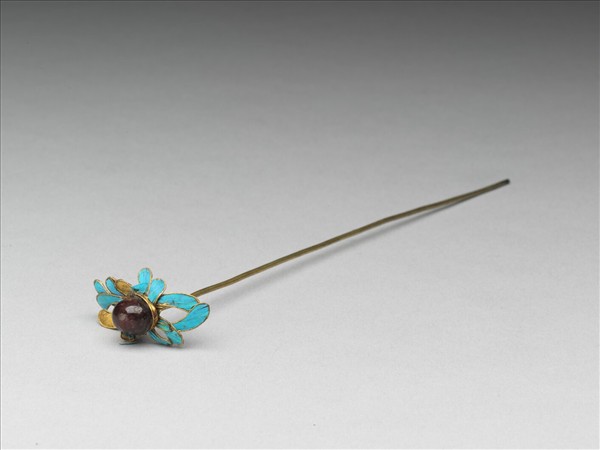 點翠嵌寶石花卉簪