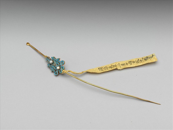 金點翠嵌珍珠壽喜盤長耳挖簪