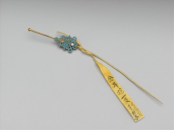 金點翠嵌珍珠壽喜盤長耳挖簪