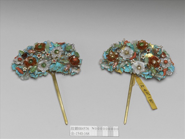 點翠嵌珠寶玻璃花簪