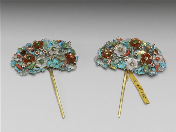 點翠嵌珠寶玻璃花簪