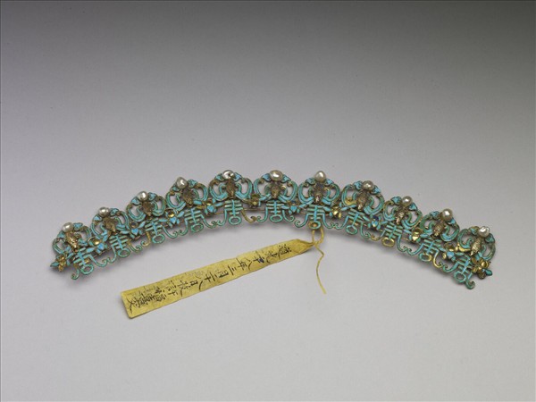 銀鍍金點翠嵌珍珠福壽鈿花