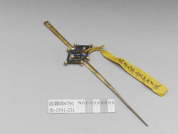 銀鍍金方勝耳挖簪