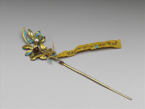 銀鍍金點翠蘭花簪