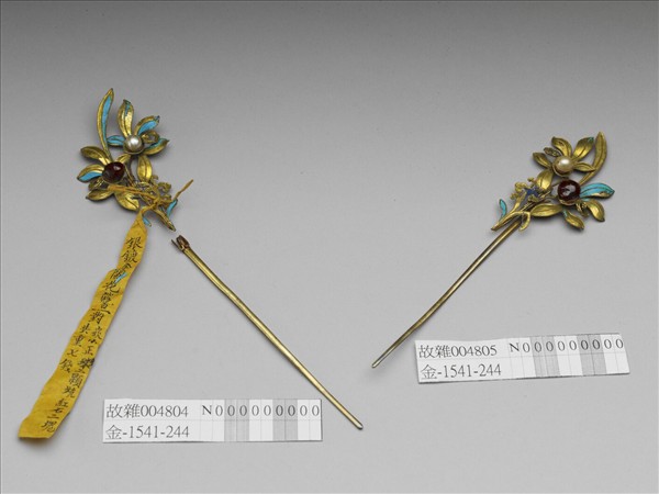 銀鍍金點翠蘭花簪