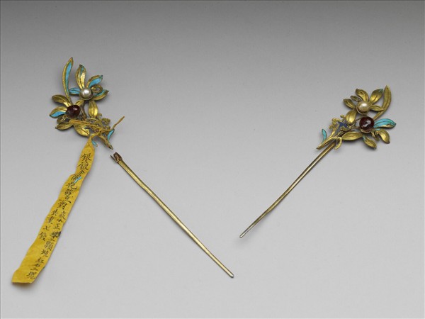 銀鍍金點翠蘭花簪