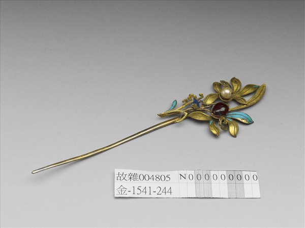 銀鍍金點翠蘭花簪